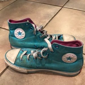 Converse high tops glittery blue size 4 girls